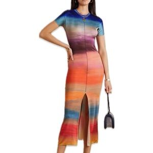 Marni silky sheer knit gradient ombré midi dress